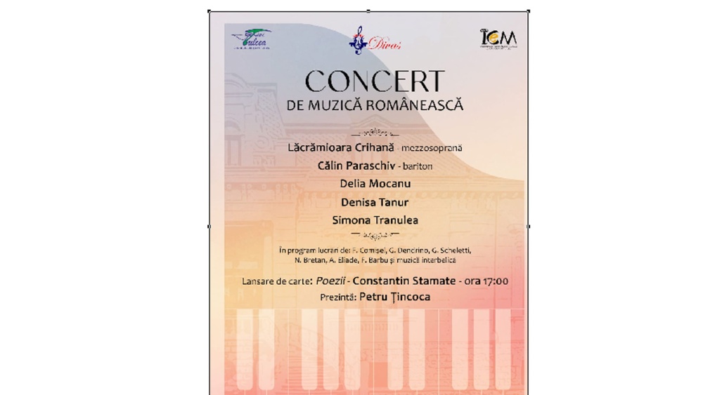 „Concert de muzică românească”, sâmbătă, la Casa Avramide