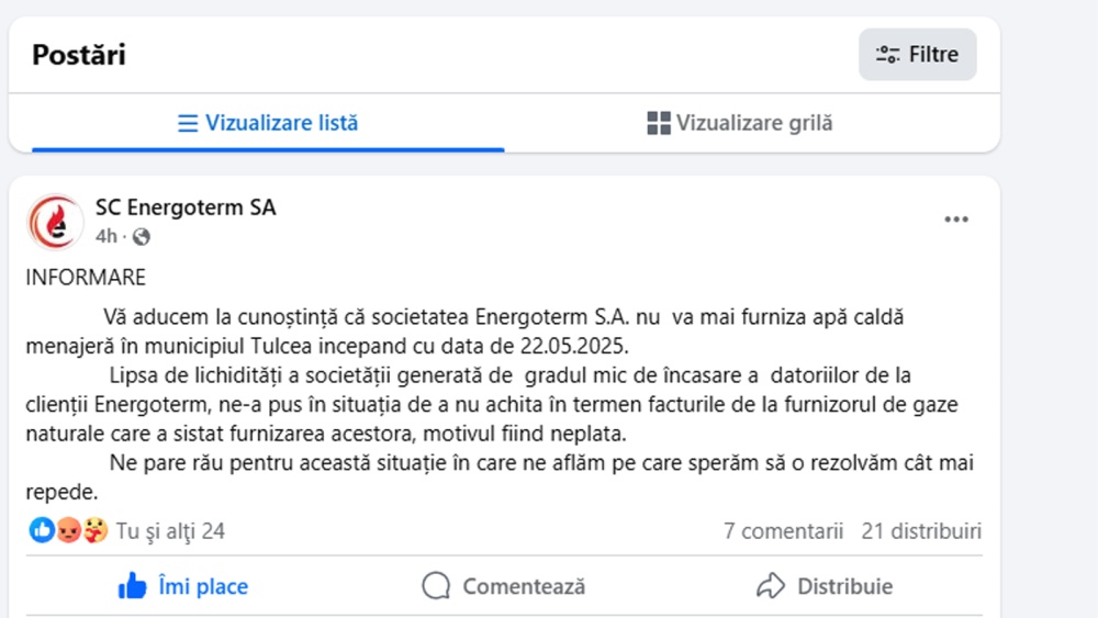 Începutul sfârşitului: Energoterm a sistat furnizarea apei calde