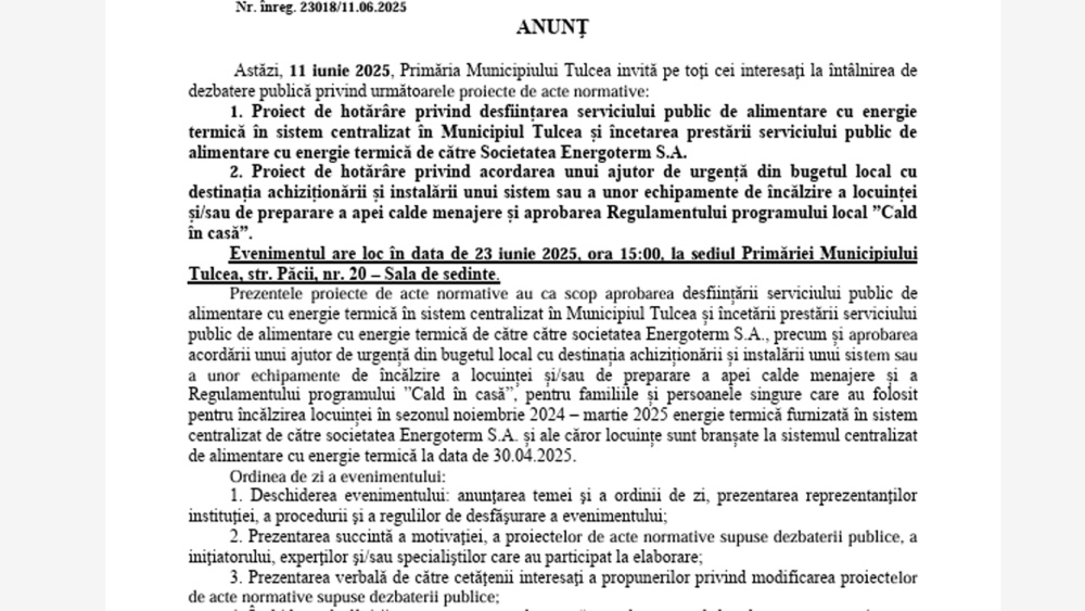 Dezbatere publică la Primărie: Energoterm şi programul „Cald în casă”