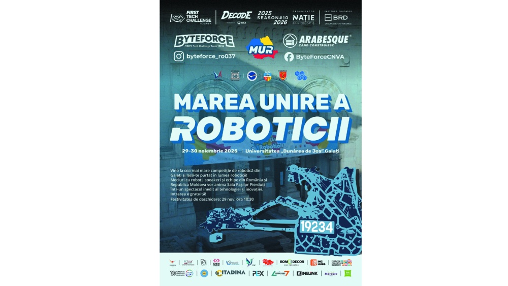Universitatea „Dunărea de Jos” din Galați te aşteaptă în perioada 29-30 noiembrie 2025 la Marea Unire a Roboticii – Ediția III