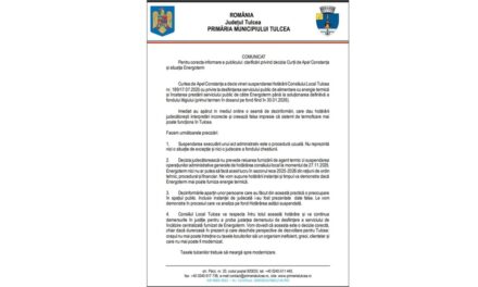 Clarificări ale Primăriei Municipiului Tulcea privind decizia Curţii de Apel Constanţa: Energoterm nu va furniza agent termic