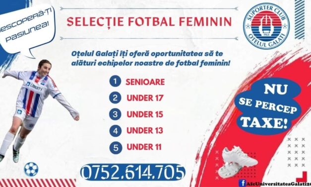 Oţelul Galaţi caută tinere talente din Tulcea pentru fotbalul feminin