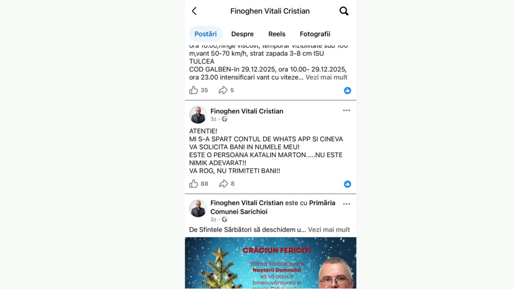 Contul de WhatsApp al primarului din Sarichioi a fost spart: „Salut! Ai 1.350 de lei…?”