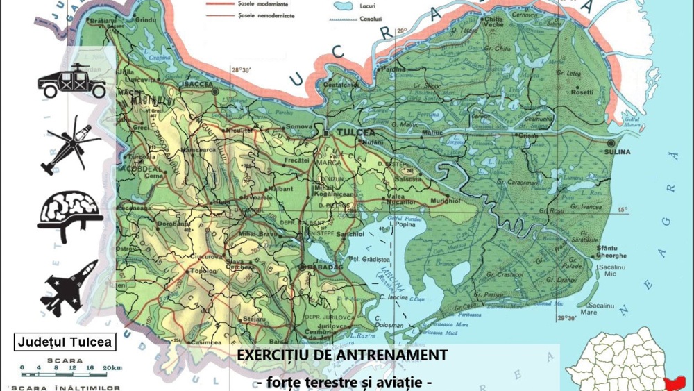 Forţe terestre şi mijloace de aviaţie în antrenament, astăzi, în mai multe zone ale judeţului Tulcea