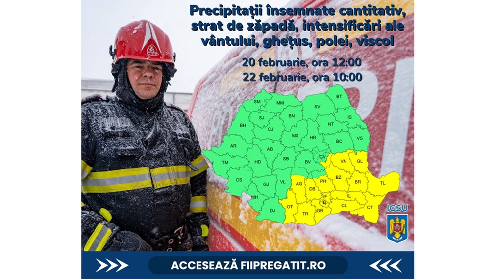 Cod Galben de vreme severă pentru acest weekend, în judeţul Tulcea: vânt puternic, ninsori, polei şi viscol