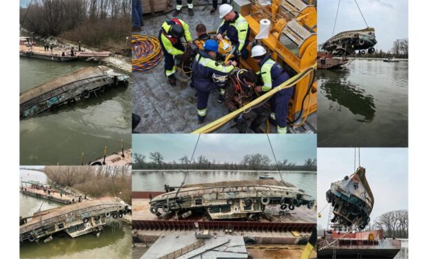 Nemo Pro Diving reuşeşte o nouă operaţiune de ranfluare de amploare: Pilotina „Pilot 8″, readusă la suprafaţă de pe fundul braţului Sulina