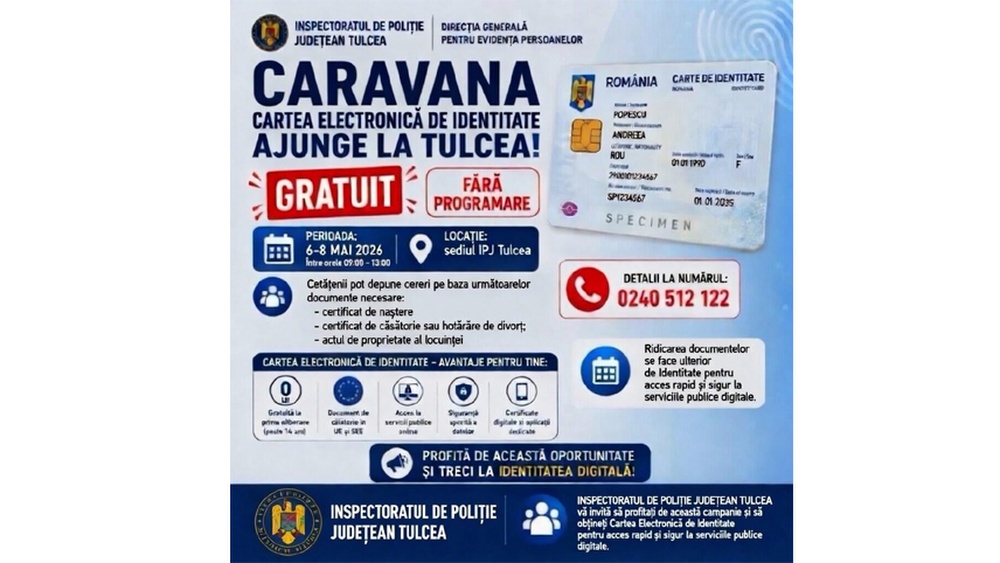 Caravană pentru cartea electronică de identitate la Tulcea: serviciu gratuit şi fără programare pentru cetăţeni