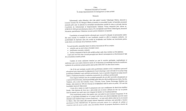 Liceul din Măcin a rămas fără o clasă de seral pe filiera tehnologică. Decizia Inspectoratului Şcolar, contestată la Ministerul Educaţiei