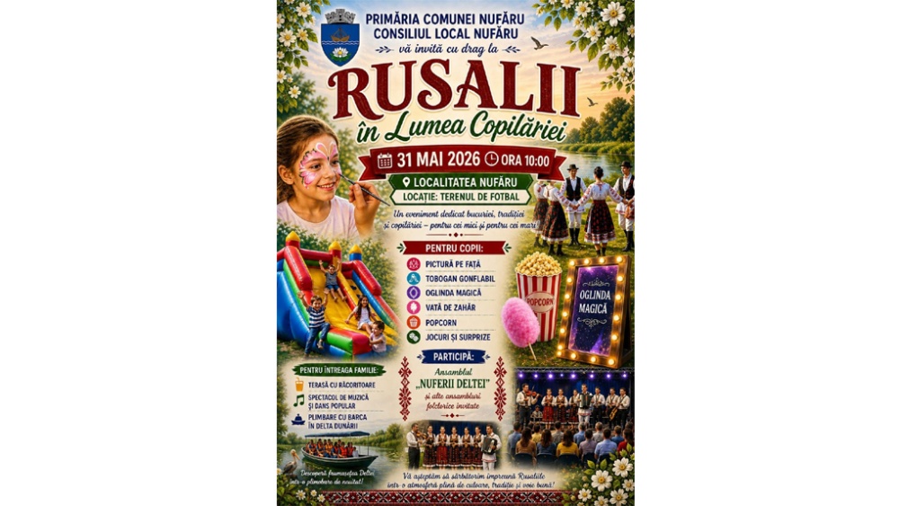 „Rusalii în lumea Copilăriei”, sărbătoare dedicată familiei şi celor mici la Nufăru