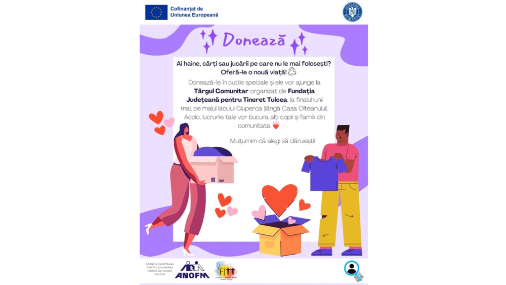 Tulcenii, invitaţi să doneze haine, cărţi şi jucării pentru Târgul Comunitar de la finalul lunii