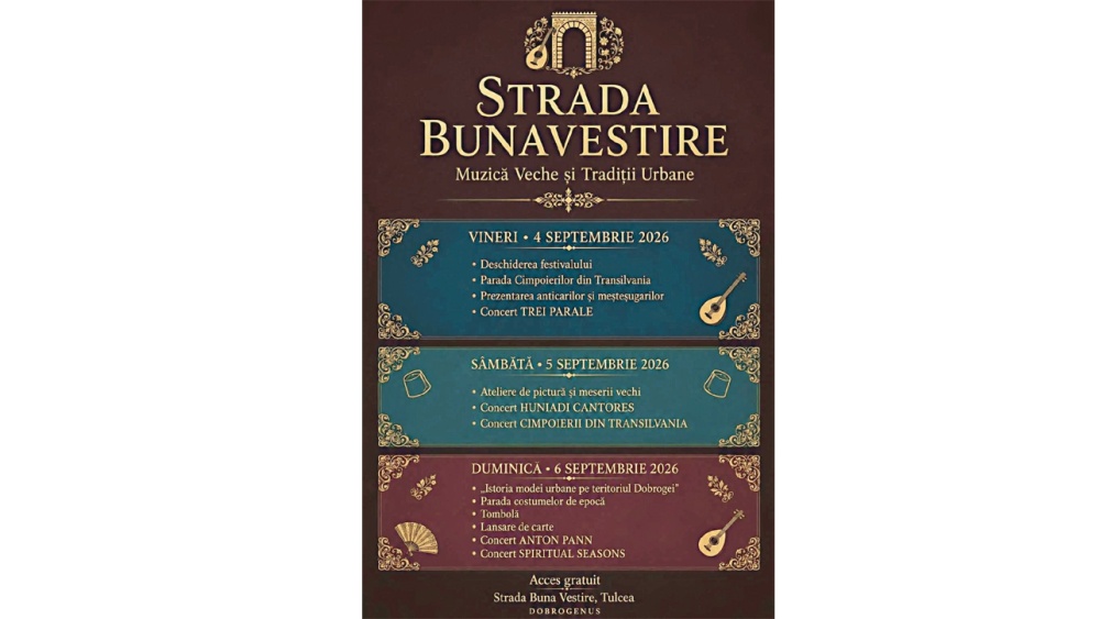 Festival de muzică veche şi tradiţii urbane, pe strada Buna Vestire din municipiu, în septembrie