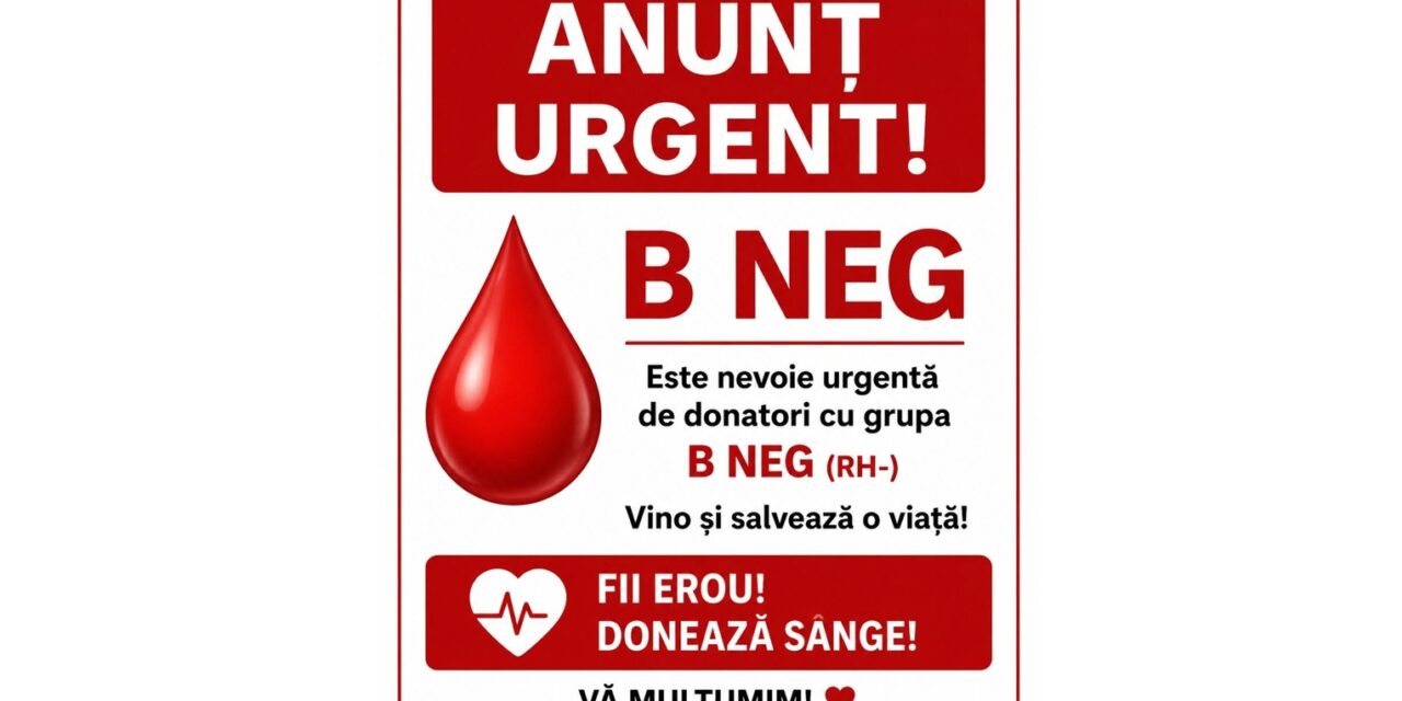 Centrul de Transfuzii Sanguine Tulcea, apel pentru donarea de sânge, grupa B negativ