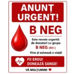 Centrul de Transfuzii Sanguine Tulcea, apel pentru donarea de sânge, grupa B negativ