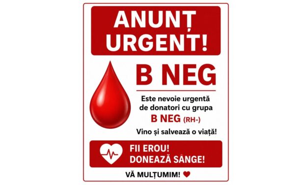 Centrul de Transfuzii Sanguine Tulcea, apel pentru donarea de sânge, grupa B negativ
