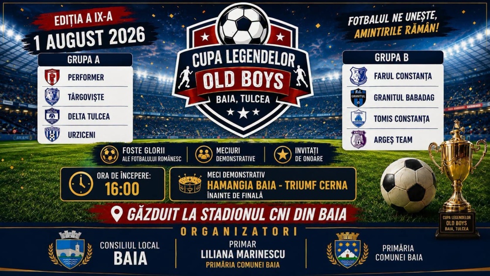 Comuna Baia găzduieşte ediţia a IX-a a „Cupei Legendelor Old Boys”, un eveniment dedicat marilor nume ale fotbalului românesc