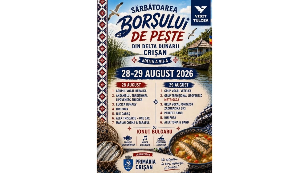 Două zile de tradiţii şi gastronomie la Sărbătoarea Borşului de Peşte din Crişan, în august