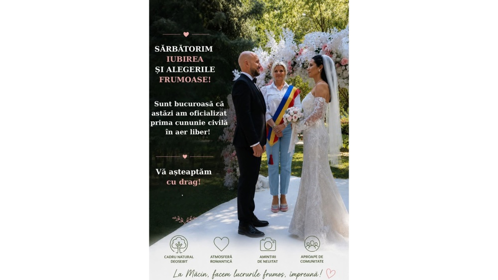 Prima cununie civilă oficiată în curtea Primăriei Măcin