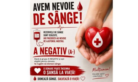 Este nevoie URGENTĂ de sânge grupa A negativ. Apelul Centrului de Transfuzie Sanguină Tulcea
